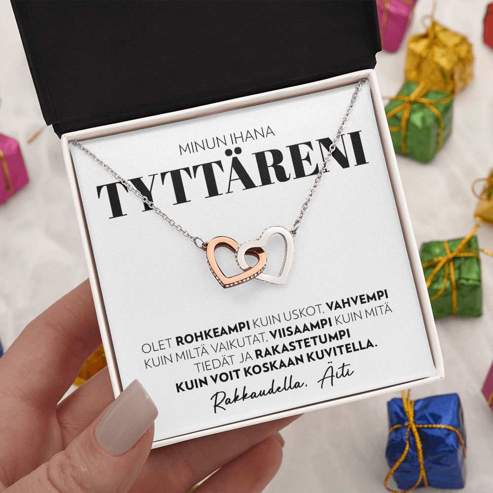Tyttärelle, Äidiltä - Olet Rohkeaa - Interlocking Hearts Kaulakoru