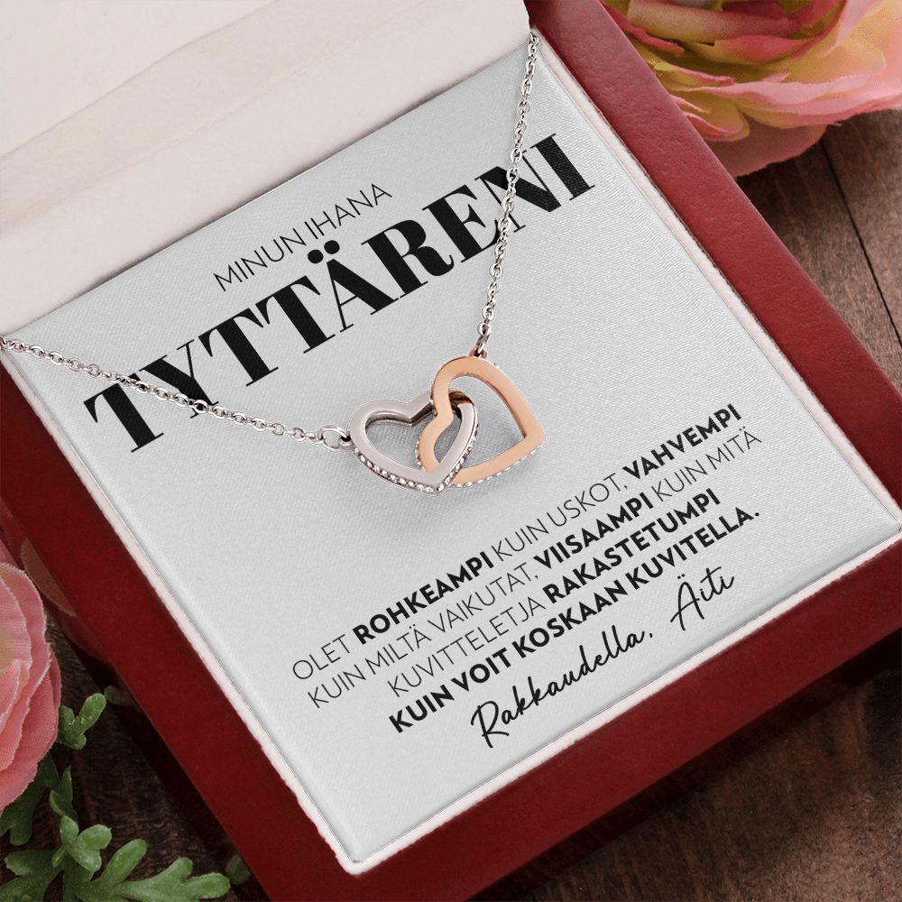 Tyttärelle, Äidiltä - Olet Rohkeaa - Interlocking Hearts Kaulakoru