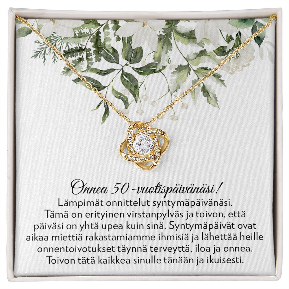 Lämpimät Onnittelut - 50-Vuotislahja Naiselle - Love Knot Kaulakoru