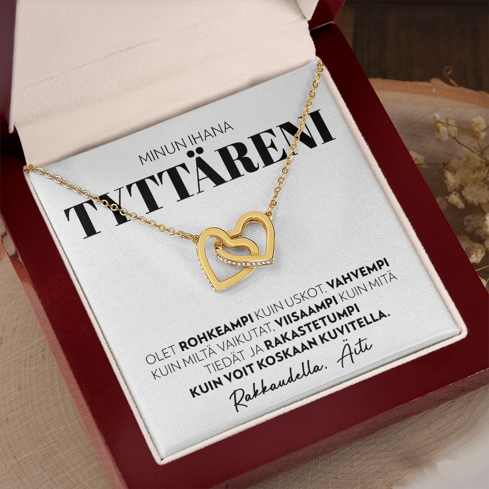 Tyttärelle, Äidiltä - Olet Rohkeaa - Interlocking Hearts Kaulakoru